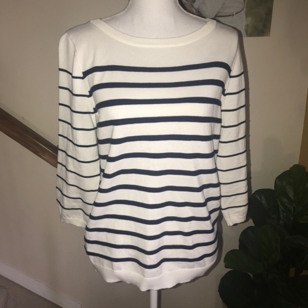 Lands end blue white striped cotton sweater MP